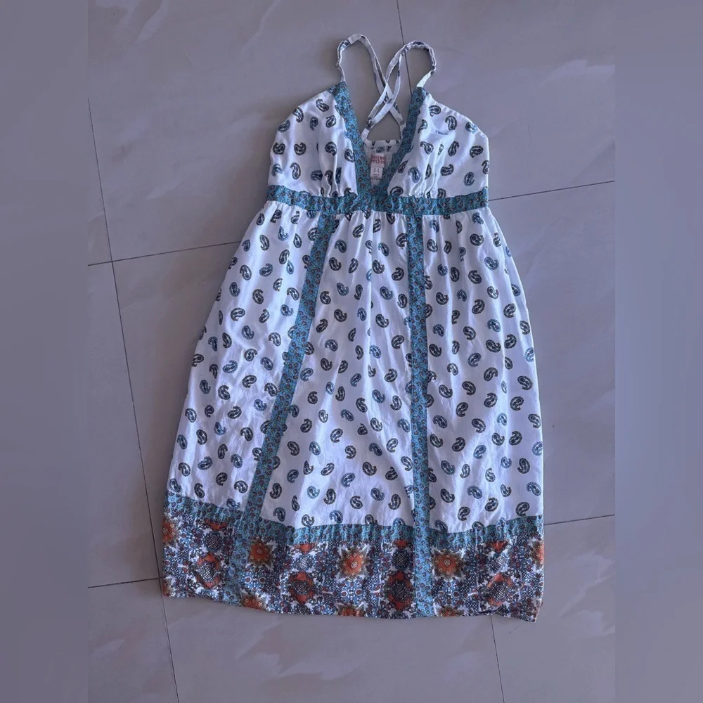 Vintage mossimo supply co hippie babydoll white blue patterned dress summer L - Picture 9 of 11